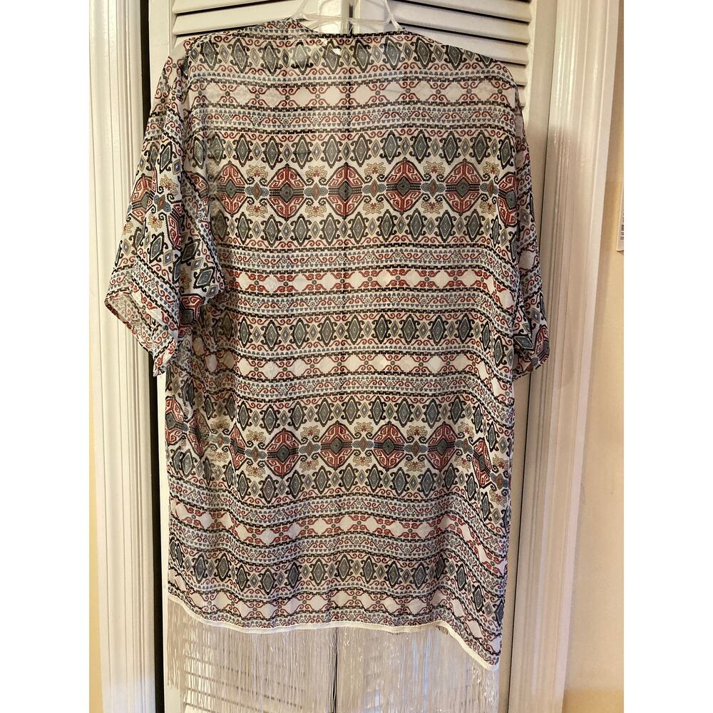 Black Rain Boho Fringe Open Front Kimono Geometric  Sz S (runs large) - Picture 4 of 10